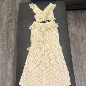 Cream Fringe Knit Set
